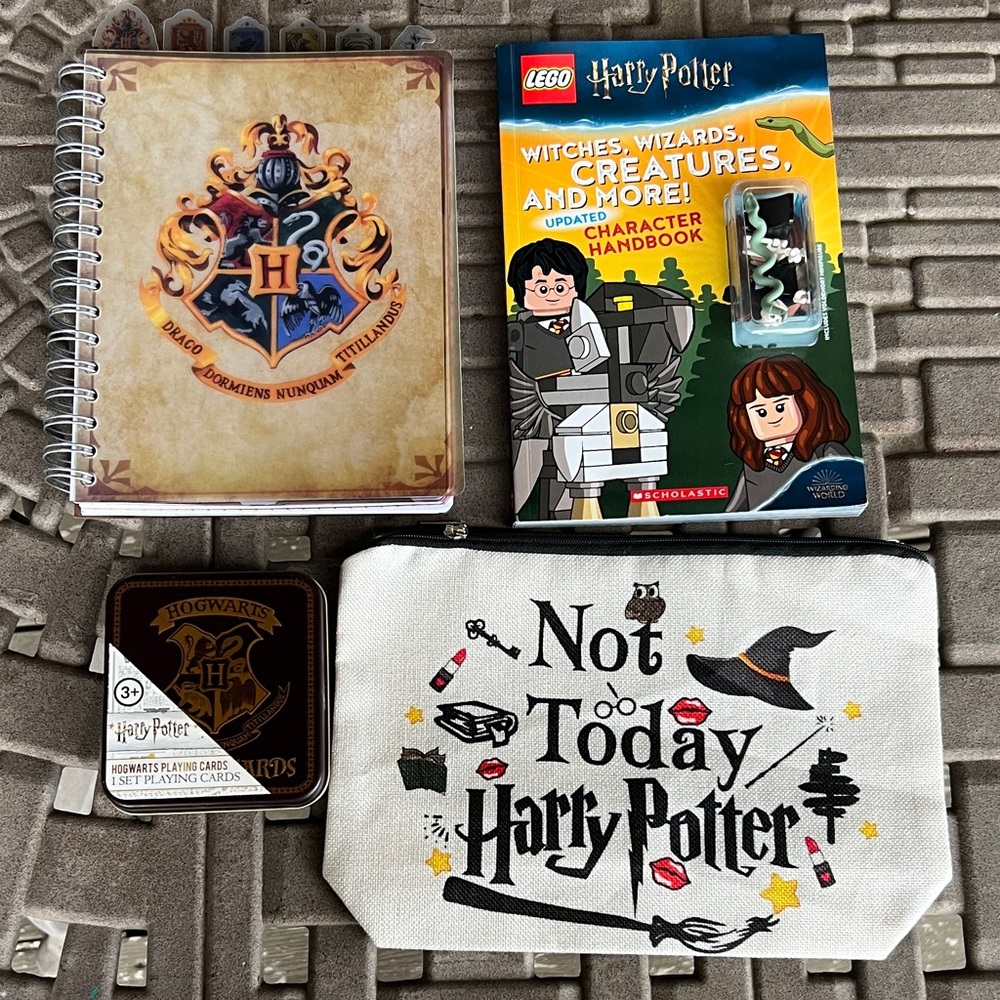 Harry Potter Hogwarts bundle Lego book, 144 pg journal, pouch, deck of cards